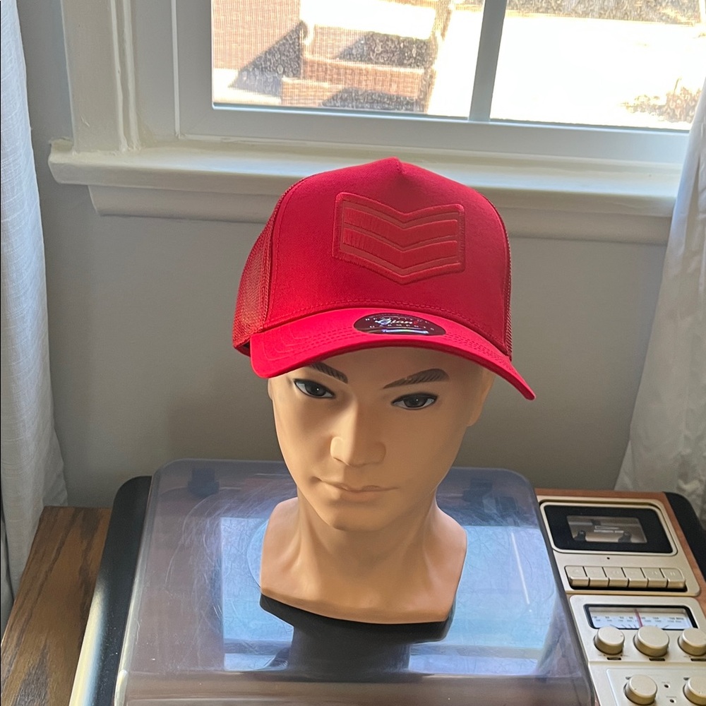Red Trucker Hat with Chevron Logo